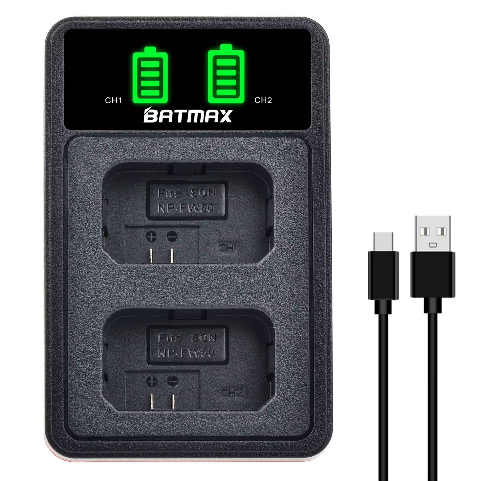 LED USB Dual Charger With Type C Port for SONY NP-FW50 Battery NEX-3 NEX-5 NEX-6 SLT-A55 A33 A55 A37 A3000 A5000 A6000