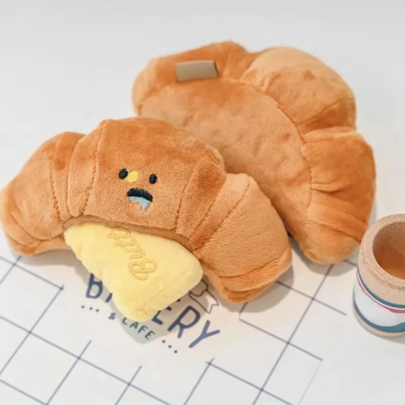 Hidden Food Sniffing Toy Squeaky Dog Toys Interactive Plush Toy Dog Chew Toy Pet Toys Croissant Bread Squeaking Sound Plush Toys