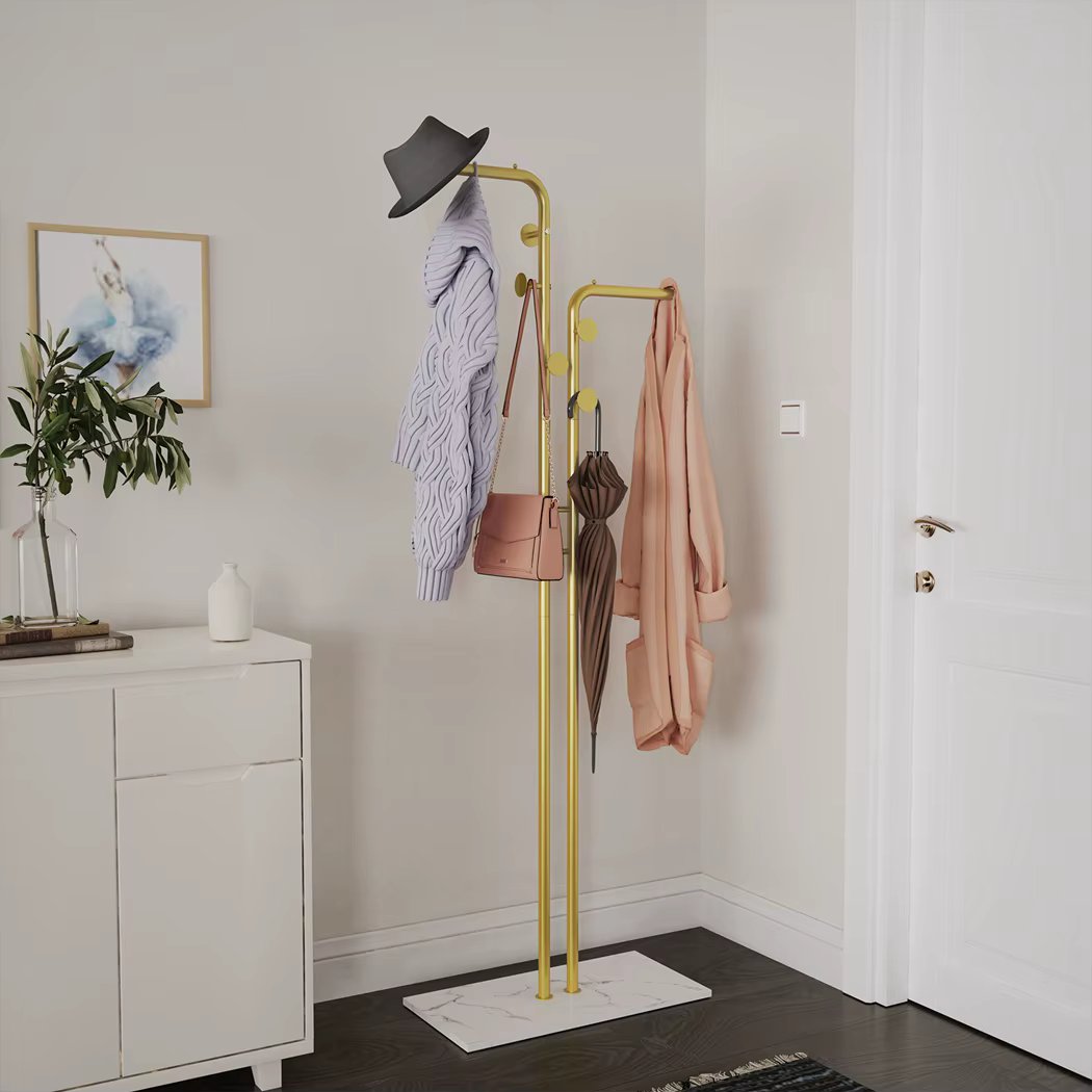 Metal Coat Rack Stand Hall Tree Clothing Rack with Marble Base Free Standing Coat Hanger Stand Gold Garment Rack Hat Stand