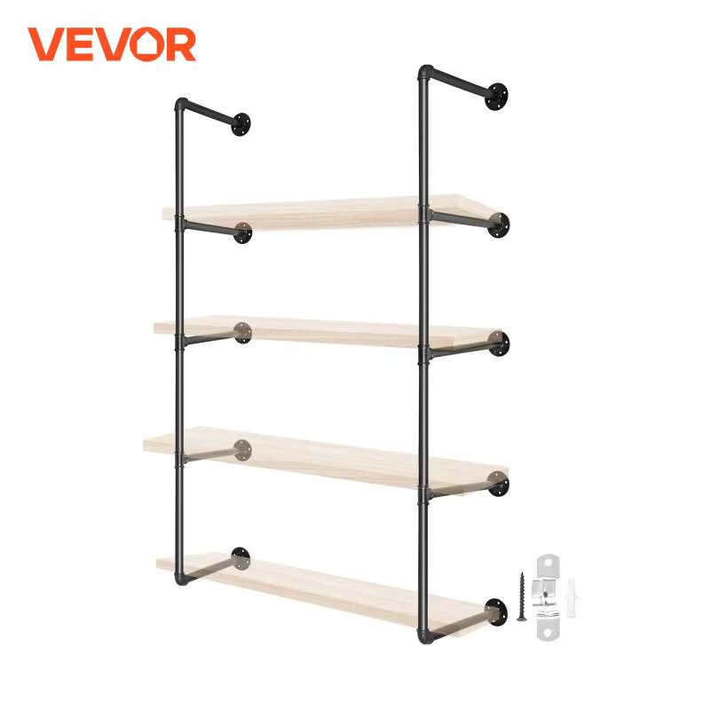 VEVOR 4 Layers Iron Pipe Shelves 2-3PCS Industrial Retro Style Wall Mounted Storage DIY Pipe Bookshelves Bracket Bookshelf Black