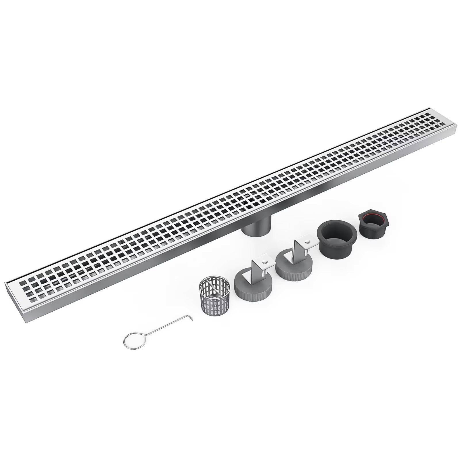 32 Inch Linear Shower Drain Brushed Nickel Shower Floor Drain High Flow Shower Drain Kit with Removable Grid Cover Hair Filter