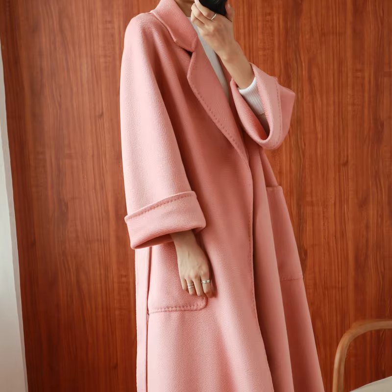 Women Double-Sided 100% Wool Coat Jacket Women Long Beautiful Woolen Winter Autumn Warm Fashion Water Ripple Cloak