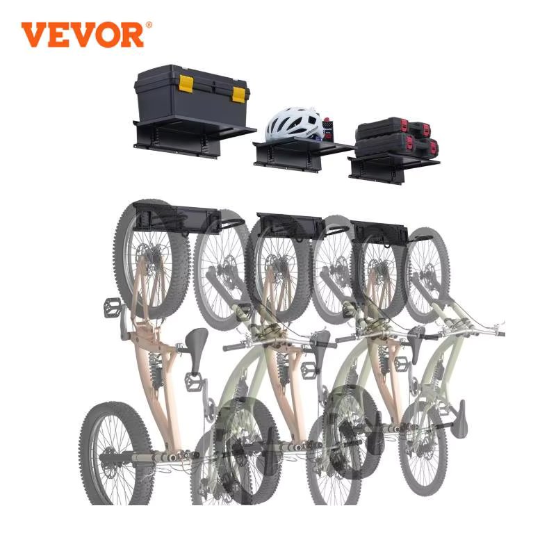 VEVOR 3pcs Bike Storage Rack 300 lbs 48-inch Wall Mount Bicycles Storage Hanger with 3 Shelves for 6 Bikes Garage Organizer