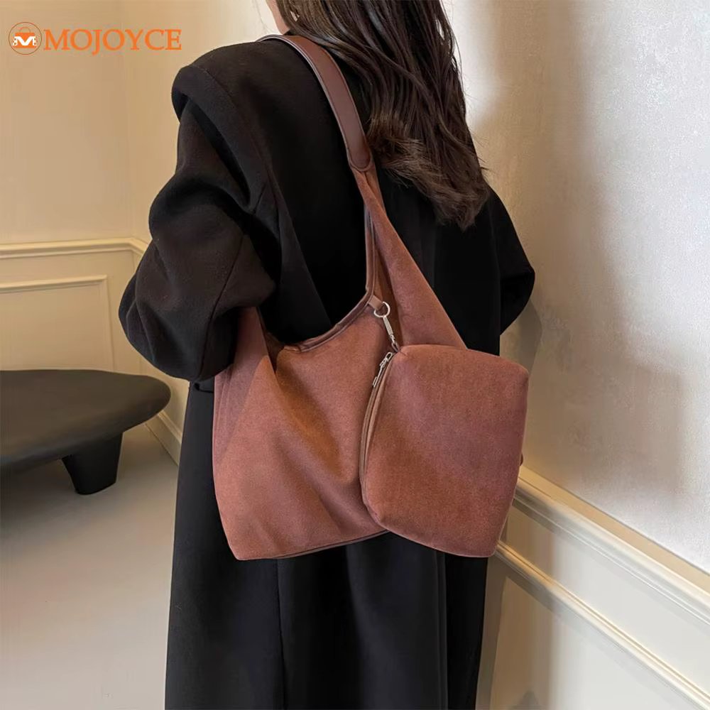 Autumn Winter Faux Suede Fashion Shoulder Bags Large Capacity Vintage Women's Bag with Coin Purse Solid Casual Tote Handbag 2024