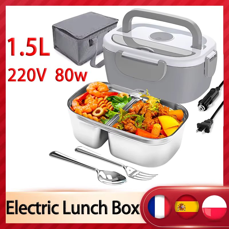 Portable Electric Heated Lunch Box 80W Stainless Steel Detachable 1.5L Heating Bowl/Truck/Office Dining Box Microwave Oven