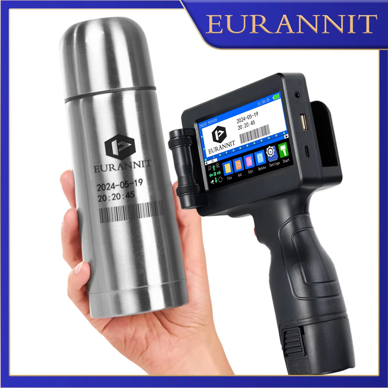 EURANNIT E17 12.7mm Portable Handheld Inkjet Printer Text QR Barcode Batch Number Logo Image Expire Date TIJ Printing Machine