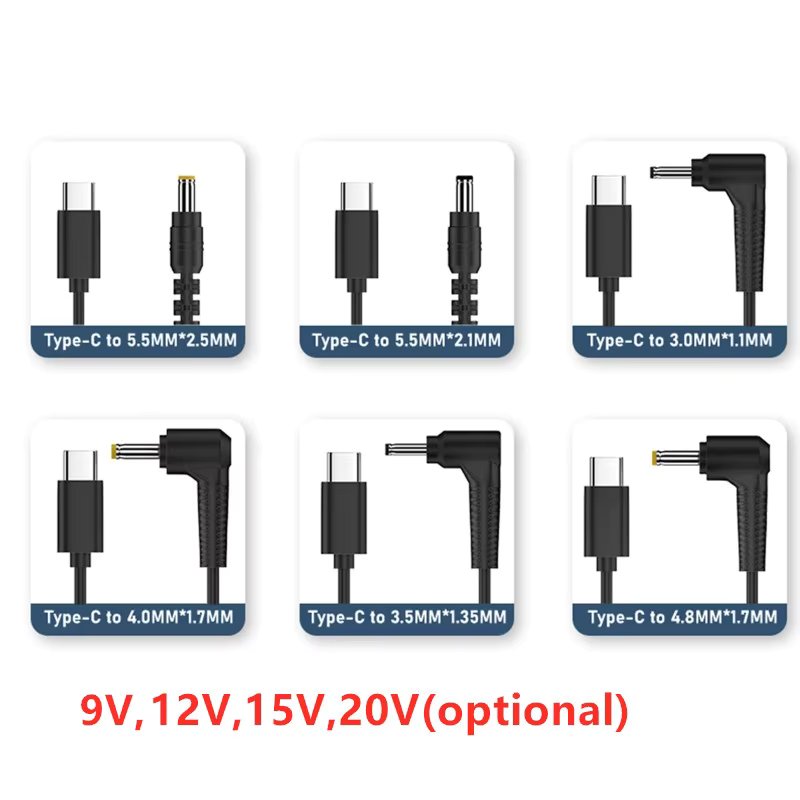 150cm USB C Type-C PD Male to 9V 12V 15V 20V 5.5x2.1 5.5x2.5mm 3.0x1.1 3.5x1.35mm 4.0x1.7mm 4.8x1.7mm Power Supply Adapter Cable