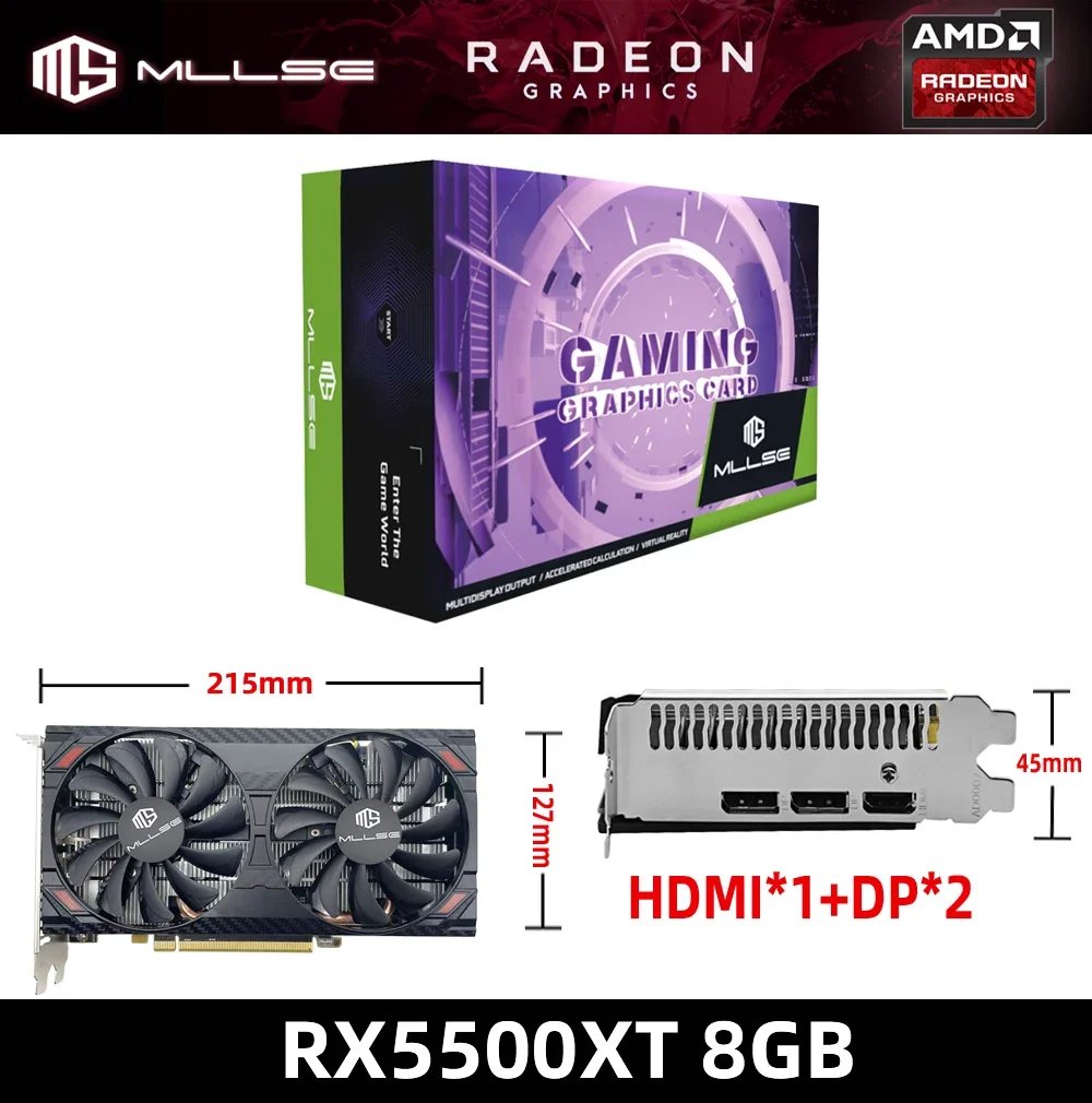 MLLSE RX 5500xt 8GB Graphics Card Placa De Video 128bit GDDR6 Gaming AMD Radeon rx 5500xt 8gb 8pin + DP*2 + HDMI*1 rx5500xt PC