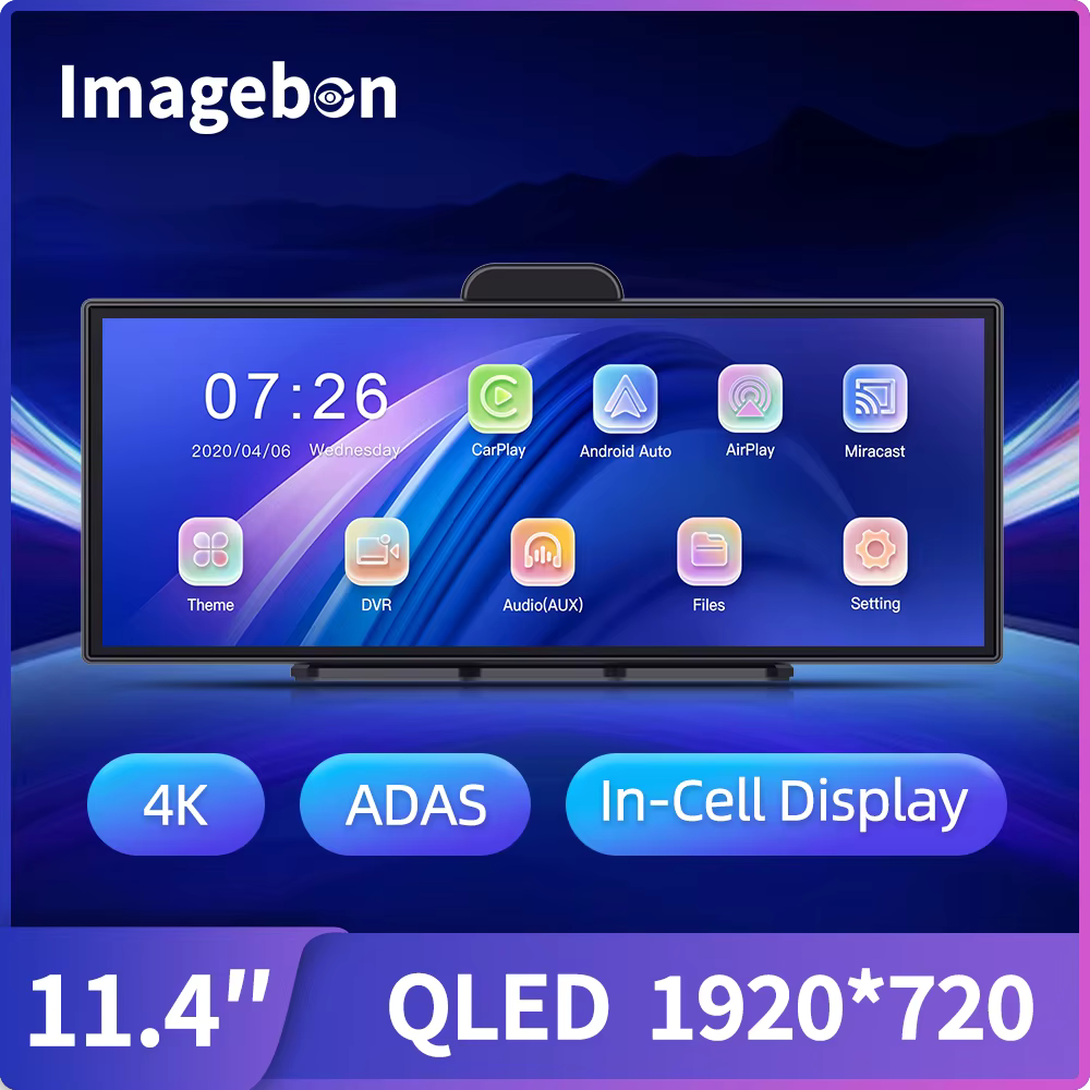 Latest Imagebon 11.4″ H70 Pro 4K ADAS QLED Dash Cam with Wireless CarPlay & Android Auto Dual Recording Night Vision AUX Car DVR