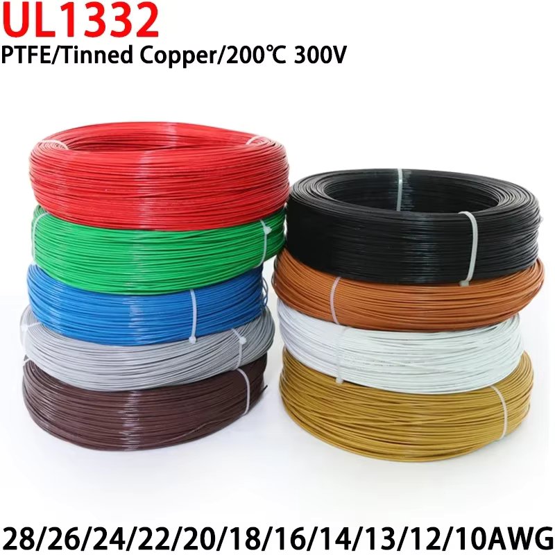2/5/10M UL1332 PTFE Wire FEP Plastic Insulated High Temperature Electron Cable 28/26/24/22/20/18/16/14/13/12AWG For 3D Printer