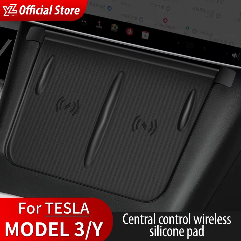 YZ For Tesla Model 3 Y 2021-2023 Silicone Anti-skid Pad For Tesla Car Phone Wireless Charging Pad Car Accessories