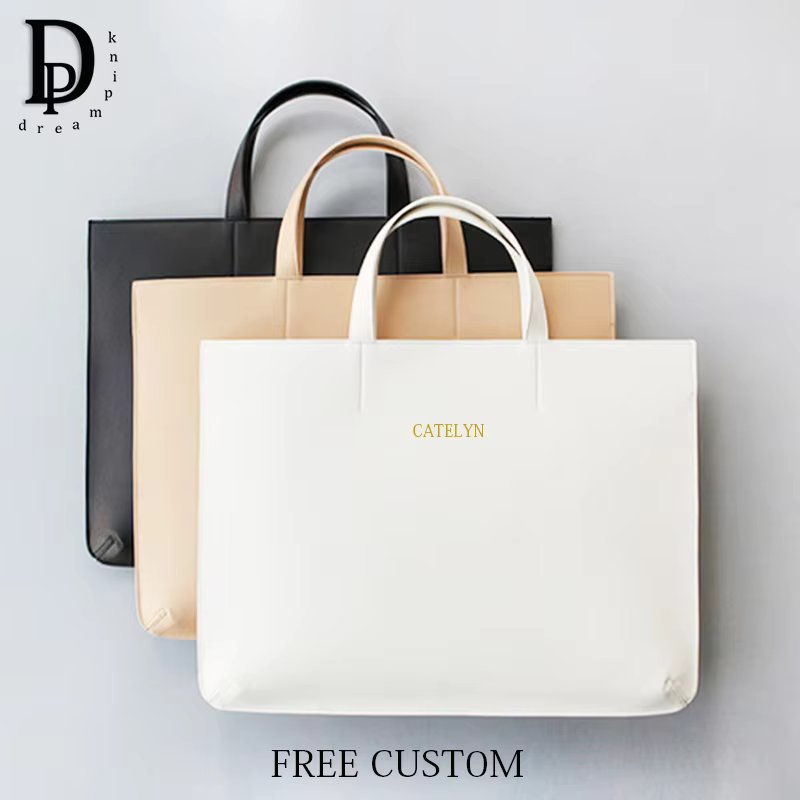 Custom Name Leather Laptop Bag Woman Fashion Luxury Notebook Computer Storage Bag Daily Business Office Briefcase Tote Bag