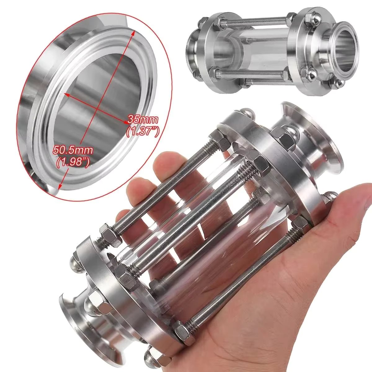 1.5" Tri Clamp Clover Sanitay Flow Sight Glass Diopter Fit 38mm Pipe OD SUS 304 Stainless Steel Fitting Homebrew Diary Product