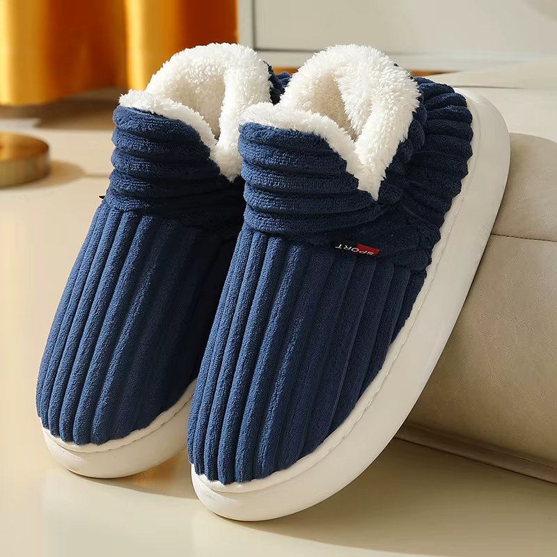 Smile Pop Short Plush Men Slippers Winter Outdoor Fluffy Warm Men Cotton Boots Indoor Fashion Casual Soft Fur Furry Men Shoes