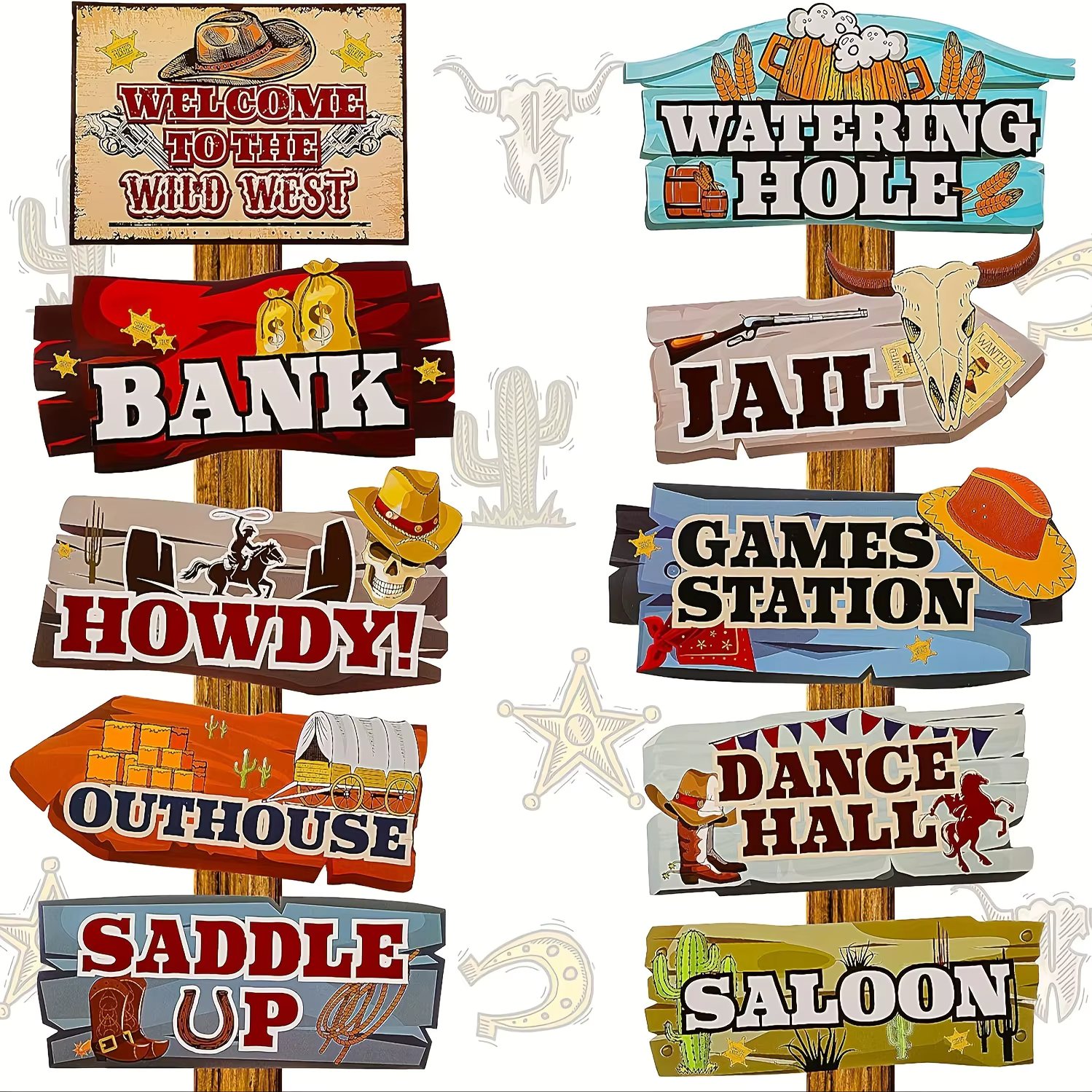 20 Pieces Western Party Directional Sign Western Cowboy Theme Wild West Party Large Yard Sign Cowboy and Cowgirl Party Decor