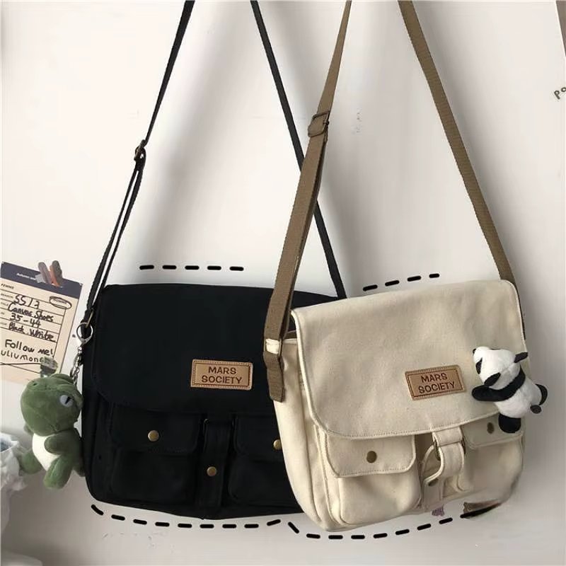 Top Canvas Bag Youth Ladies Messenger Bag Female Students Handbags Shoulder Bag Solid Color Letter Crossbody Bags for Women  Bag