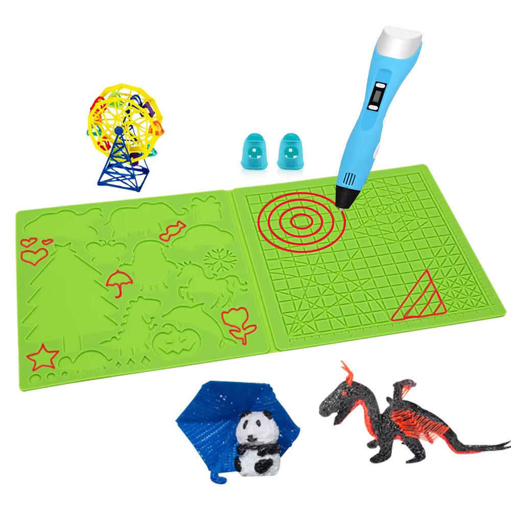 3D Printing Pen Silicone Pad with Basic Geometric Template 2 Silicone Finger Caps 3D Pen Drawing Template Kids DIY Birthday Gift
