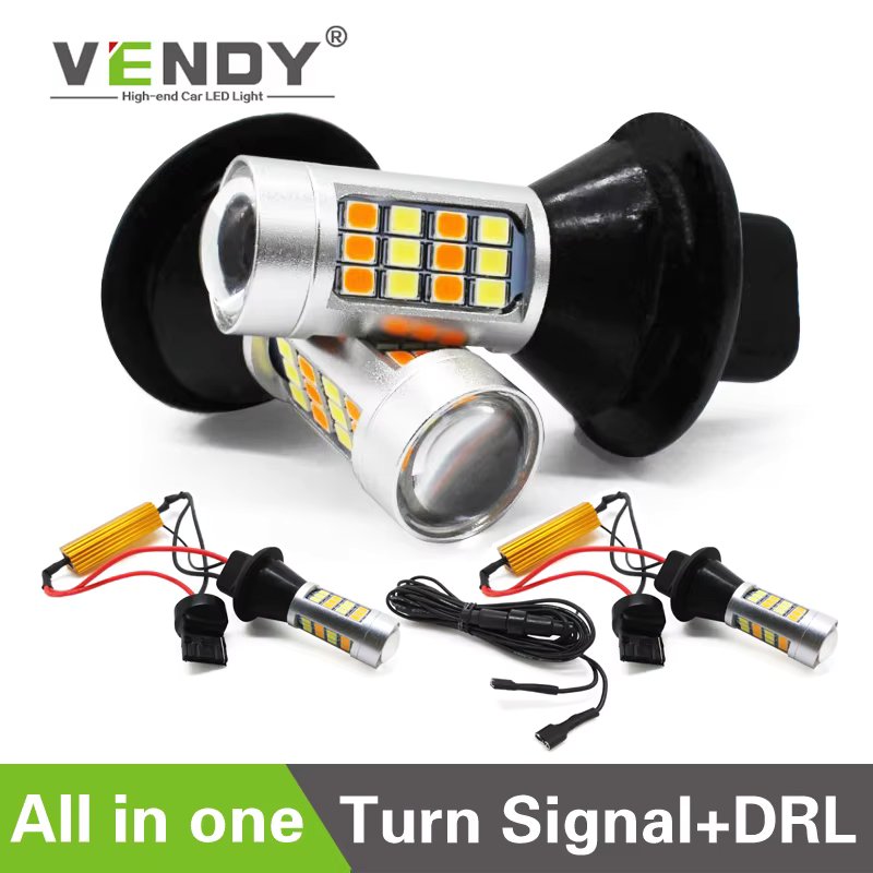 2PCS Canbus 2 in 1 Car LED Turn Signal+Daytime Running Light Dual Mode Auto DRL Bulb WY21W W21W T20 PY21W BAU15S P21W BA15S