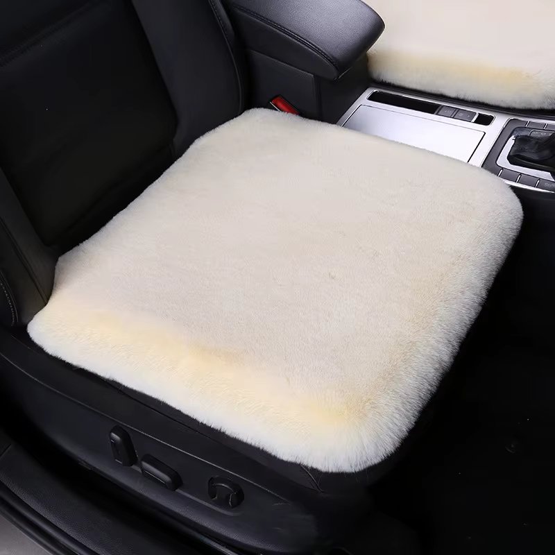 Car Seat Cushion Winter Plush Rabbit Fur Winter Warmth Thick Wool One Piece Square Cushion for Main Driver or Co-pilot