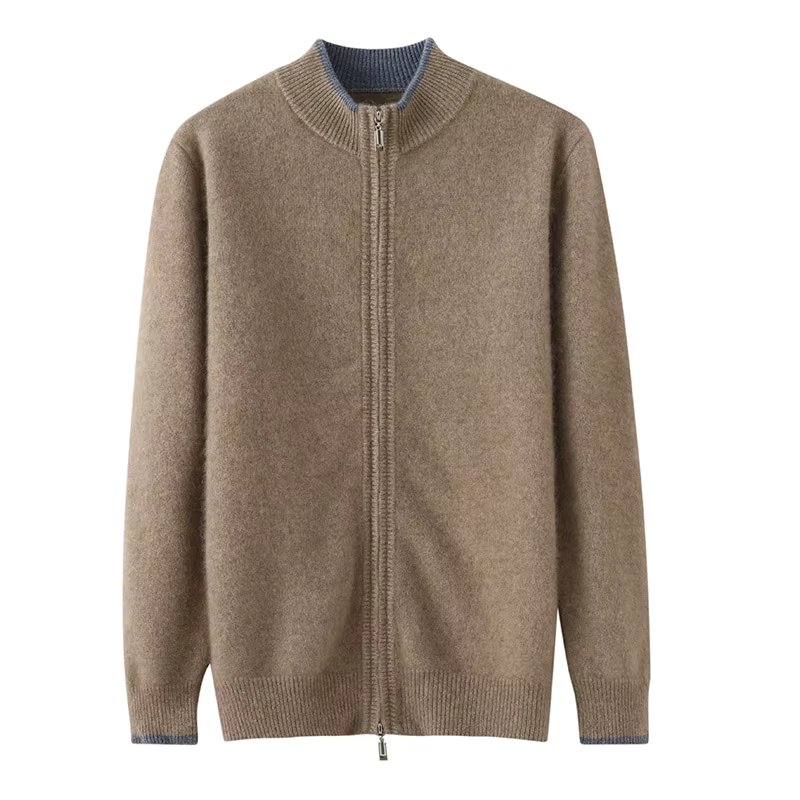 2024 Winter Cashmere Cardigan Men's Stand up Collar Knitted Long Sleeve Sweater Loose Casual Zipper Thickened High End Wool Coat