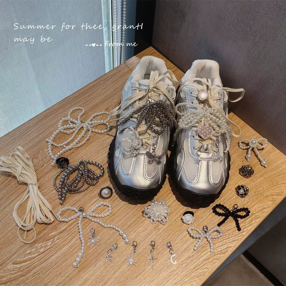 Fashion Shoelaces Clips Buckle Decorations Rhinestones Pearl Gem Casual Flower Shoes Accessories Shoe Charms for Sneakers 1PCS