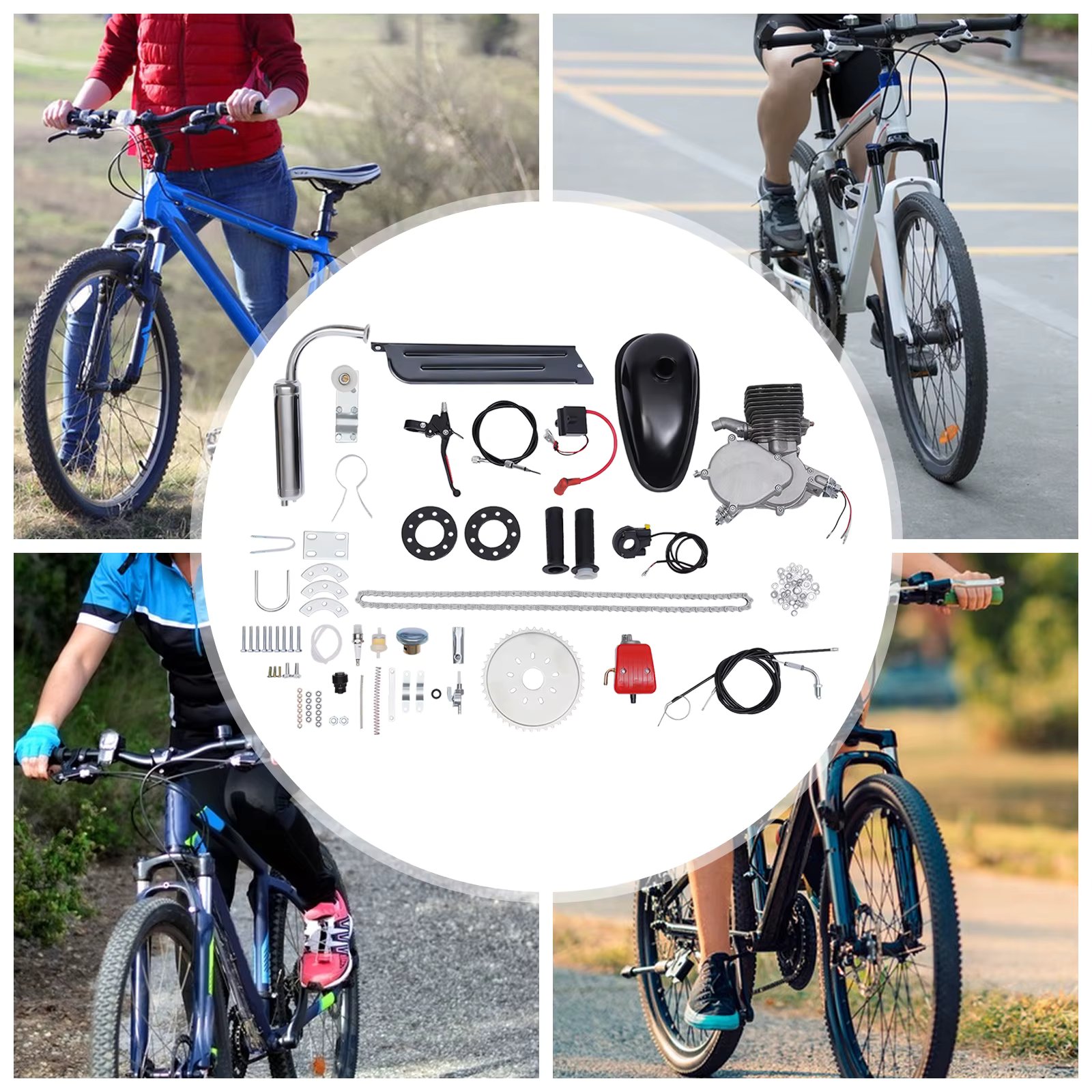 Full Set Upgraded 100cc Bike Bicycle 44 Tooth Sprocket Motorized 2 Stroke Petrol Gas Motor Engine Kits