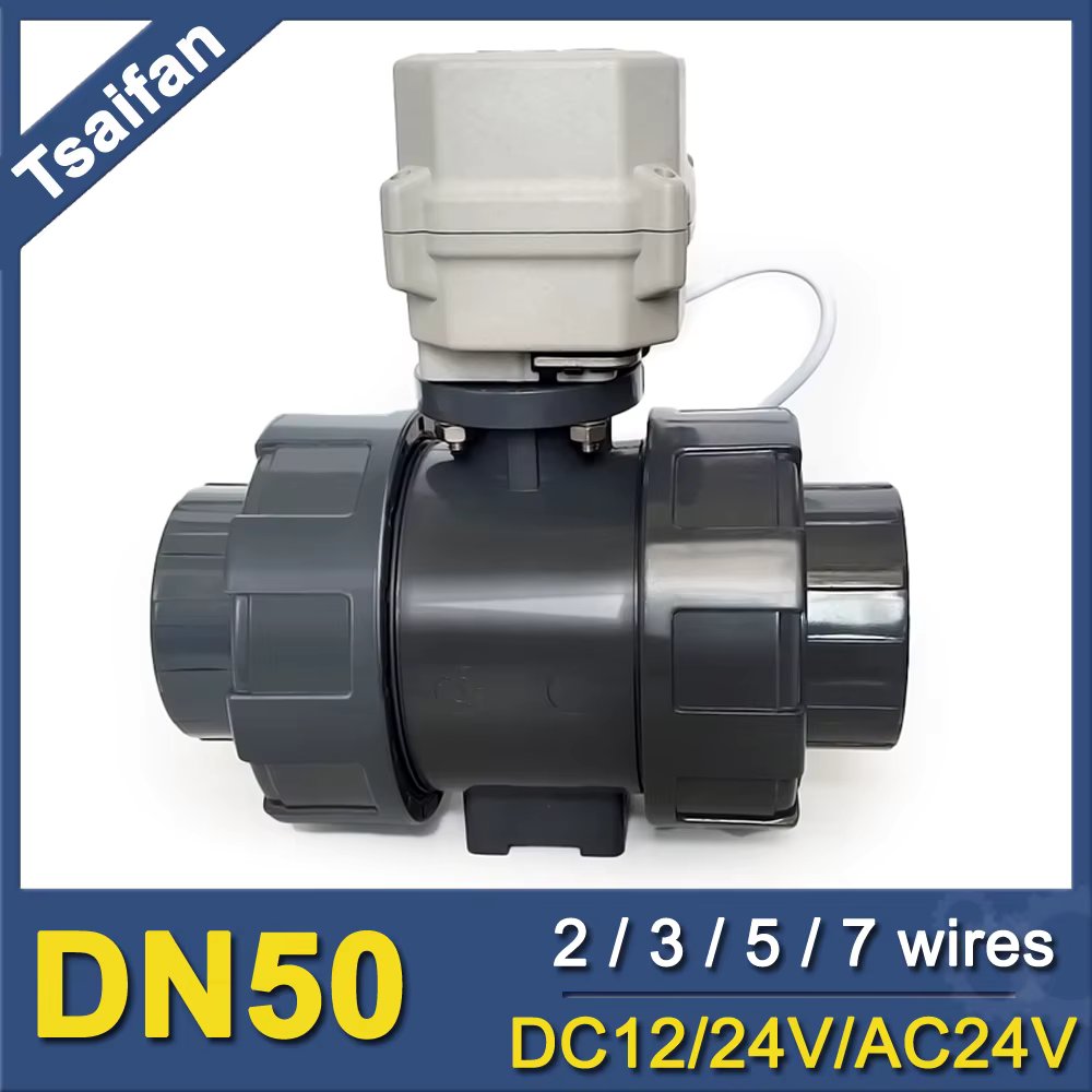 DN50 UPVC True Union Electric Ball Valve DC12 DC24V AC24V Motorized Water Valve automatic control for swimming pool water supply