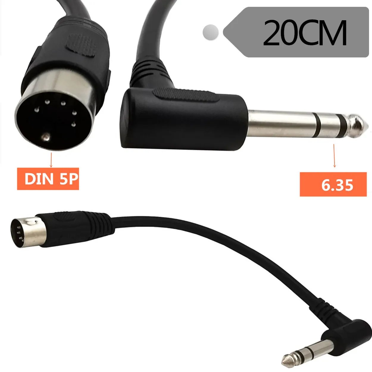 1.5m/20cm 90 Degree Right Angle MIDI Din 5-pin male to Monoprice 6.35mm (1/4 inch) Male TRSE Audio Mixer Stereo Audio Cable