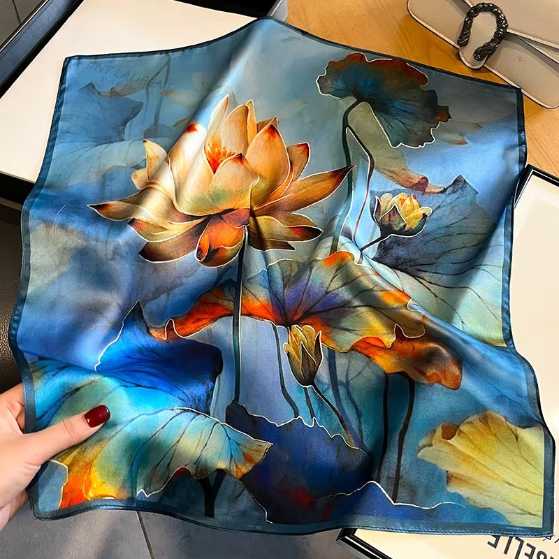 Luxury Brand 100% Silk Satin Scarf Women Handkerchief Bag Scarfs Female Square Head Bandana Small Neck Scarves For Ladies 2024