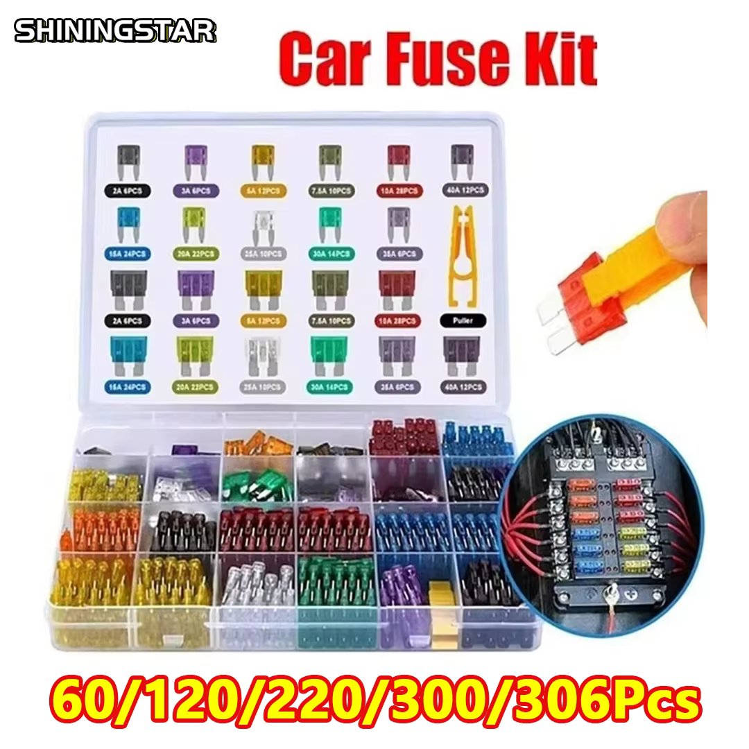 Fuse boxes Car Fuse Assortment Set Profile Middle Size Blade Type Fuse Auto Car Truck 2-35A Fuse with Box Clip 60/306Pcs