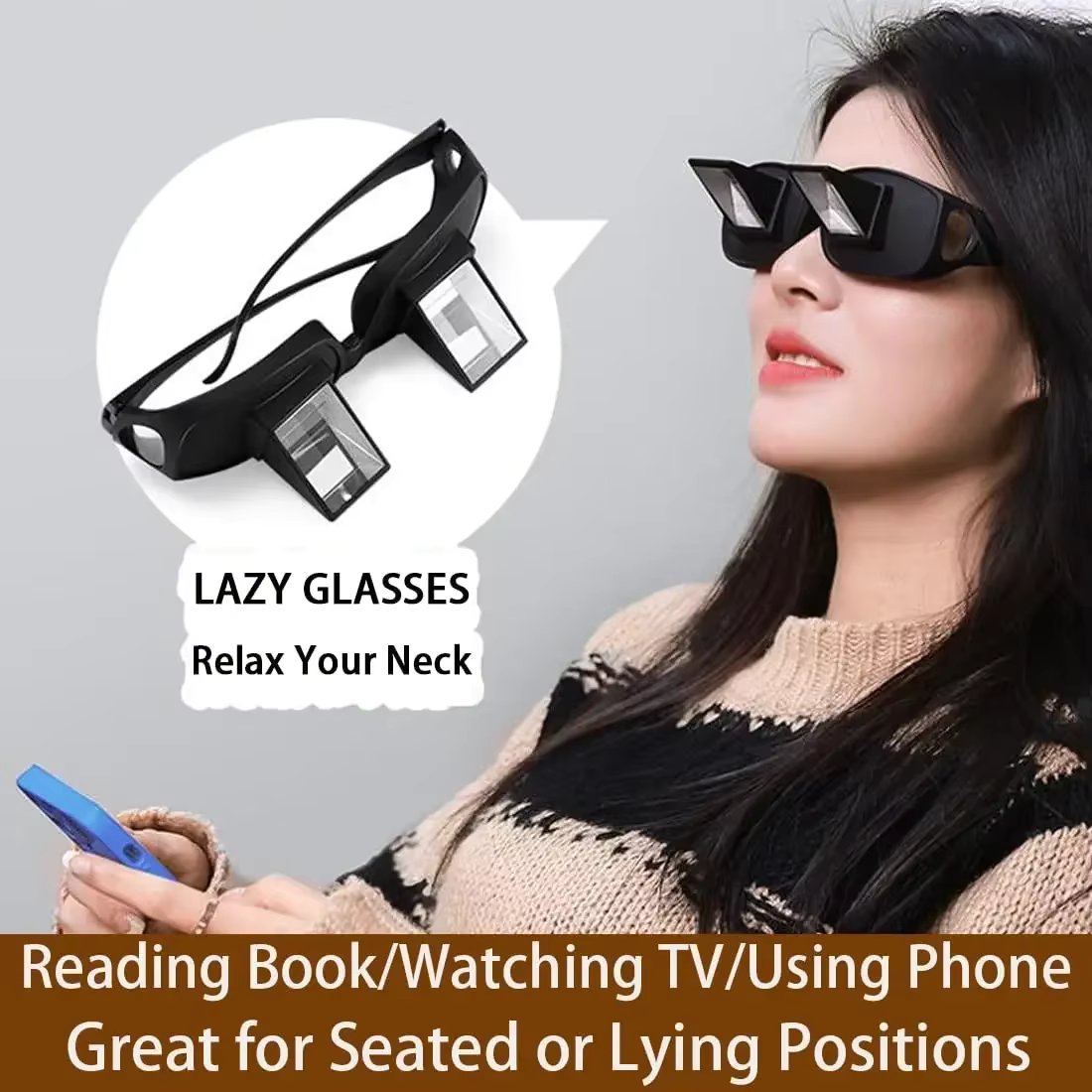 Lazy Eyeglasses Lazy Reading Glasses Prismatic Periscope Horizontal Glasses Lying Down Bed Reading Watching HD Readers Glasses