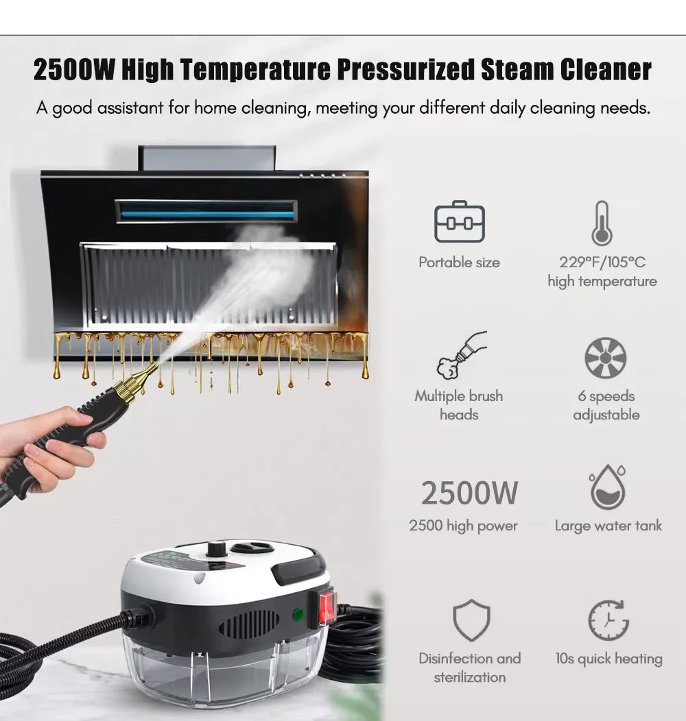 High Temperature and High Pressure Household 2500W Steam Cleaning Machine Air Conditioning Kitchen Range Hood Oil Removal