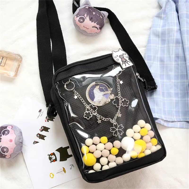 Kawaii Mini Crossbody Bags for Women Cute PVC Transparent Small Clear Pink Ita Bag Black White women's Shoulder Purse Phone