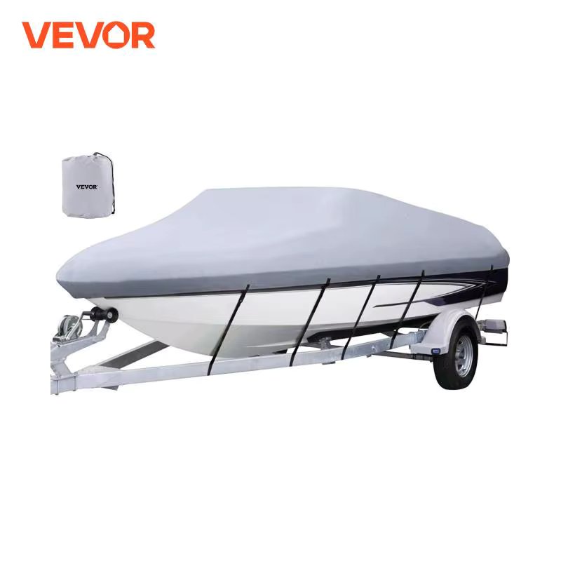 VEVOR 14-28 FT V Hull Waterproof Boat Cover 3 Layer Oxford Fabric All-Season Protection With Storage Bag 5Pcs Adjustable Straps