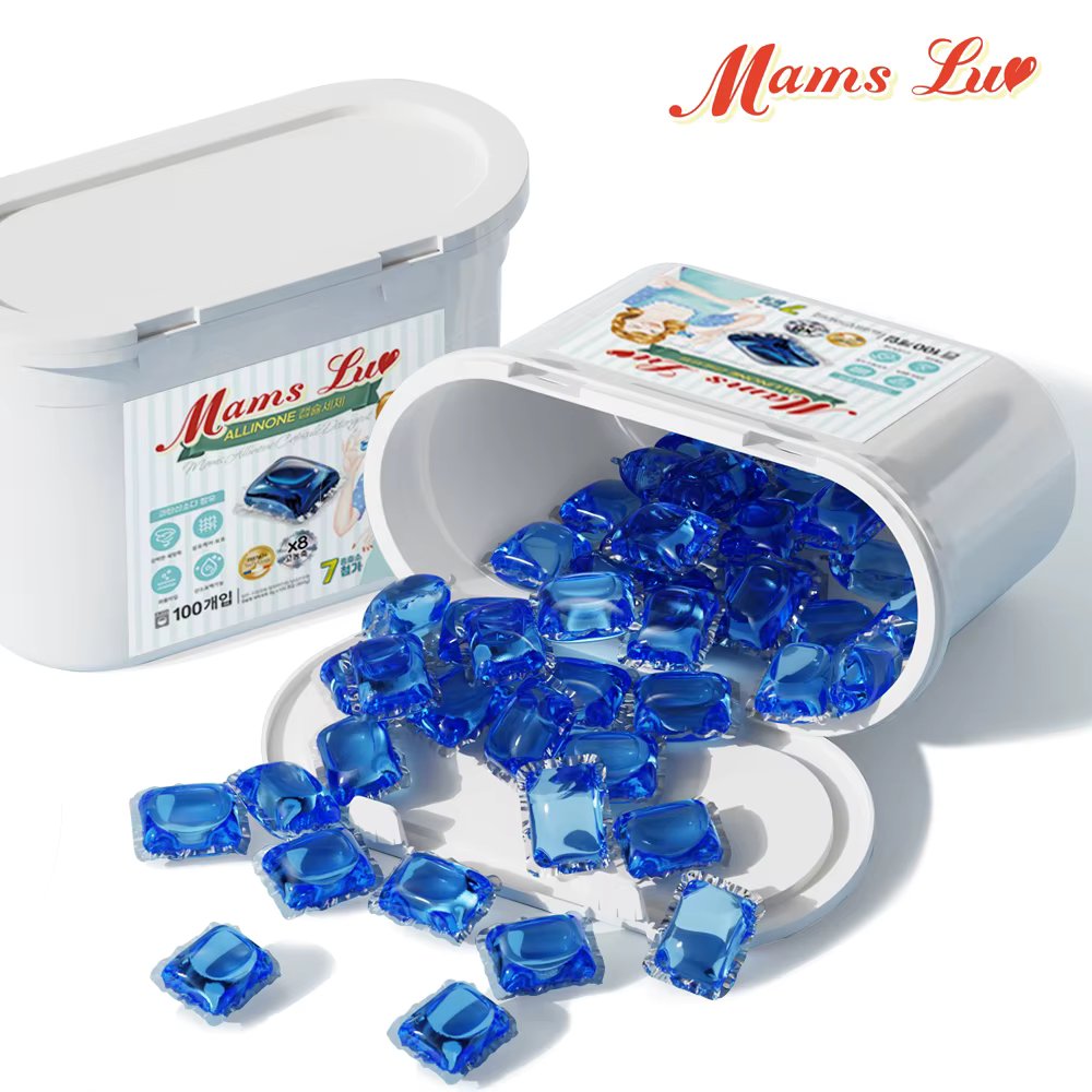 MamsLuv All-in-One Power CAPs 8gX100 Caps Domestic Capsule High-Concentrated neutral Laundry Laundry Laundry bleaching cleaning stain removal and carbonated soda stimbup beegan eco-friendly cleaning agent