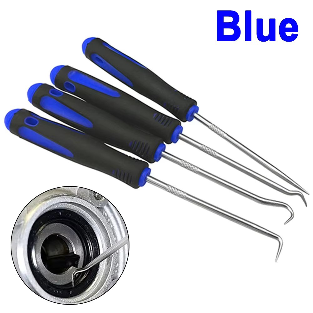 4PCS 165mm Blue Car Oil Seal Screwdriver Set Hose Removal Hook Set O-Ring Seal Gasket Puller Remover Pick Hooks Repair Tools