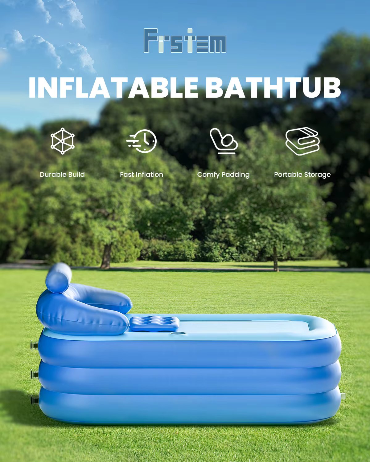 Inflatable Folding Bathtub for Adults, 63" Collapsible Ice Bath Tub for Athletes, Portable Foldable Hot Tub Electric Air Pump