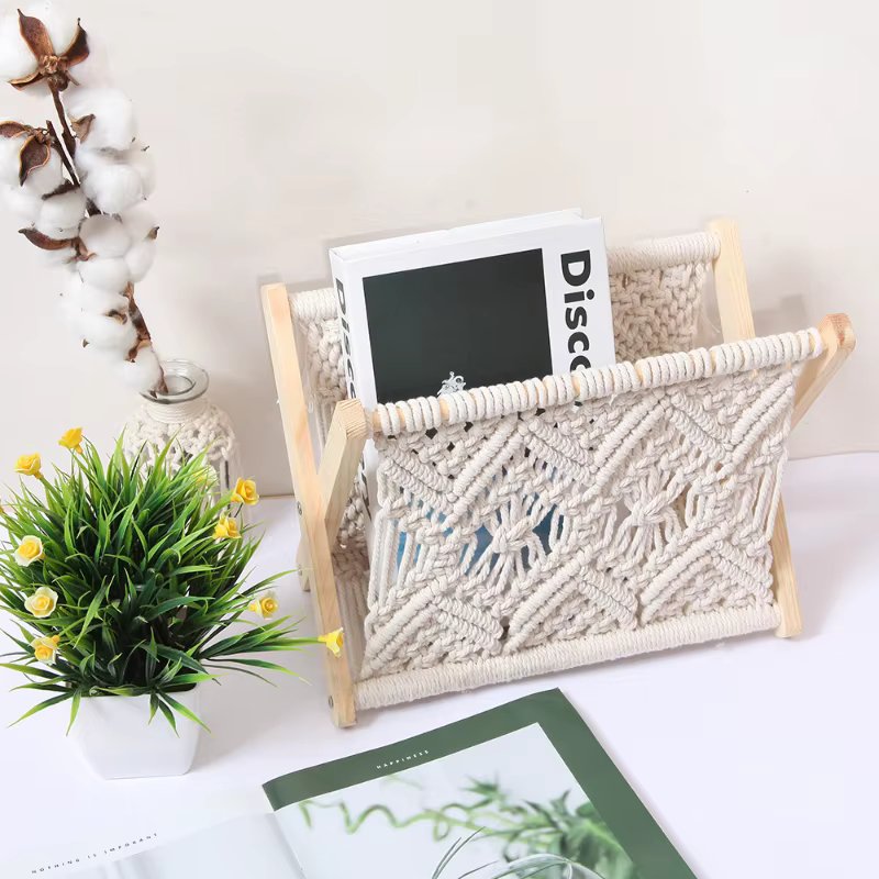 Office Furniture Cotton Rope Woven Magazine Storage Rack Creative Desktop Book and Newspaper Rack Floor Storage Magazine Racks