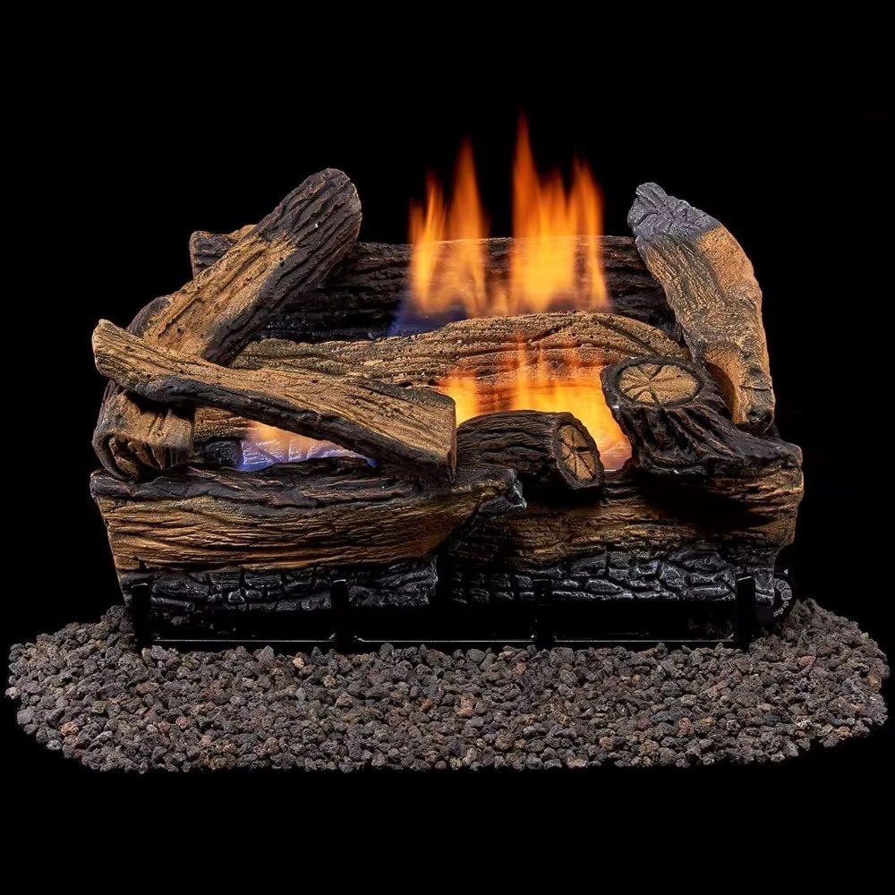 DLS-18R-1 Dual Fuel Ventless Fireplace Logs Set with Remote Control, Use with Natural Gas or Liquid Propane