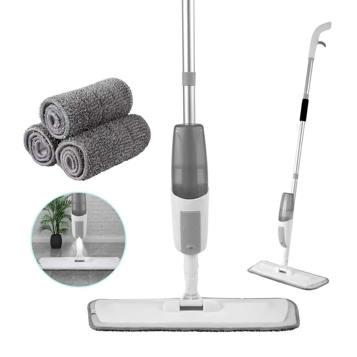 Spray Mop for Floor Cleaning 360 Rotatable Mop with 4 Washable Pads Refillable Spray Bottle and 1 Scraper Flat Mop