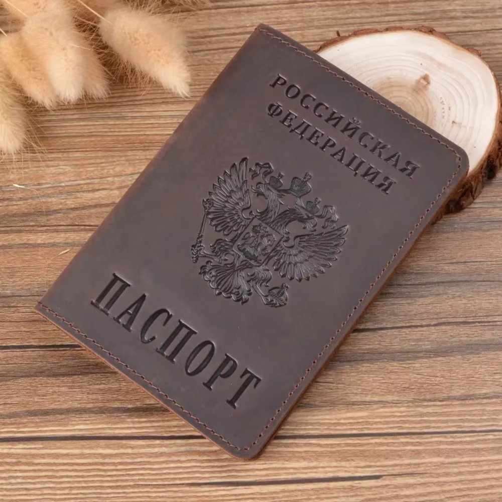 Vintage Natural Crazy Genuine Leather Passport Cover For Russia Men Credit Card Holder Passport Case Unisex Travel Wallet