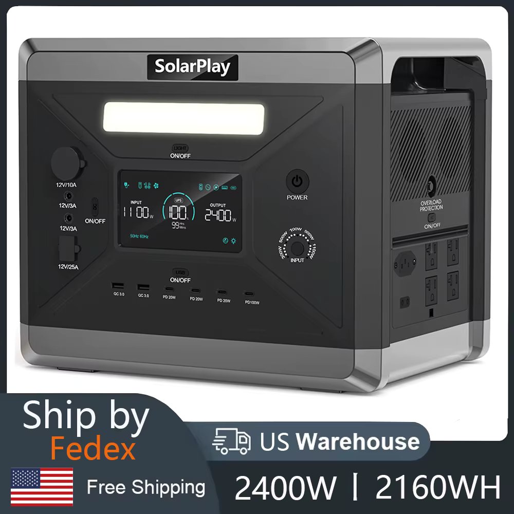 SOLARPLAY Portable Power Station 2400W 2160WH LiFePO4 Emergency Backup High-power Power Supply For Outdoor Camping RV Outage