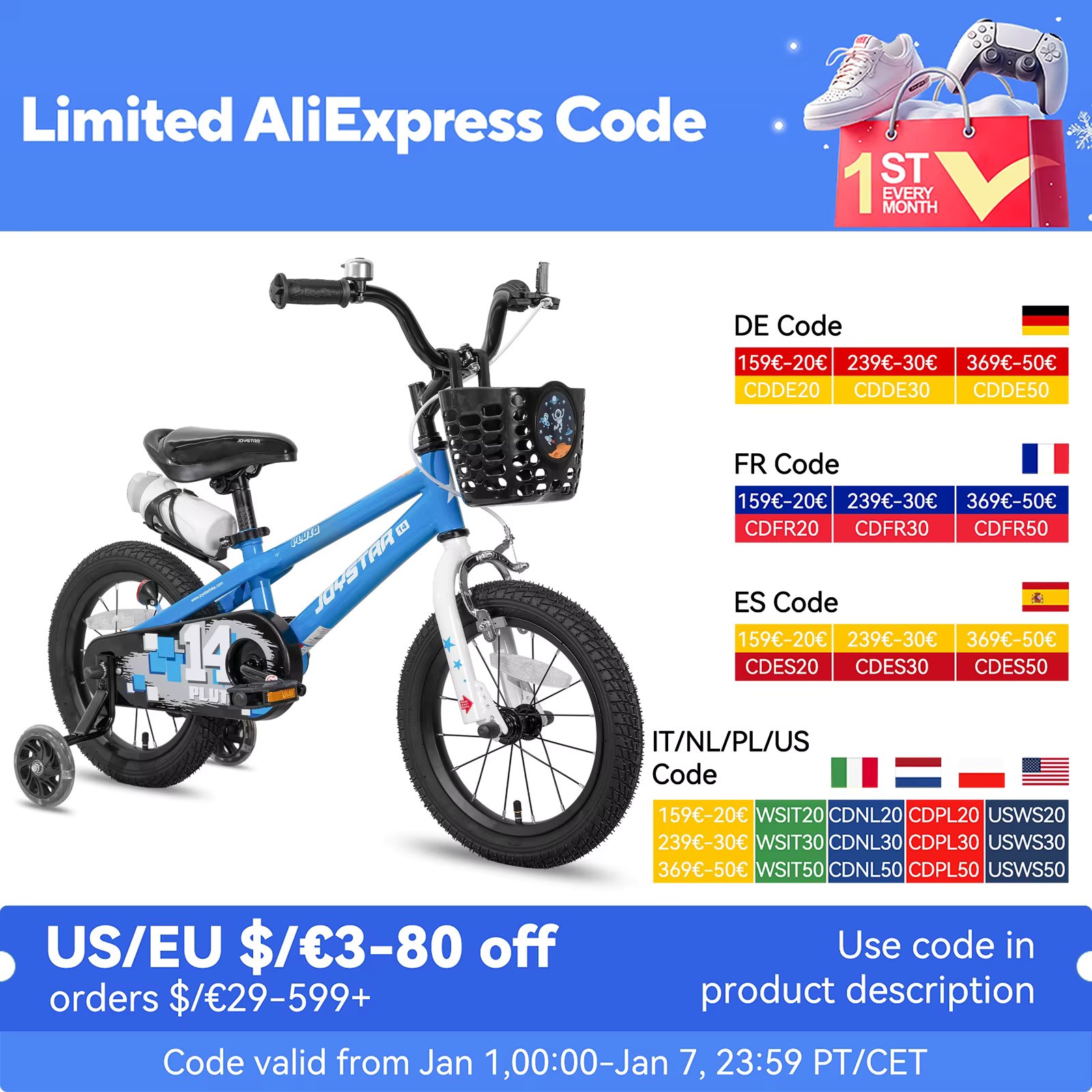 JOYSTAR Children's Bicycle for Boys Girls Age 3-12 Years, Kids' Bicycles with Light Up Training Wheels, Multiple Colors