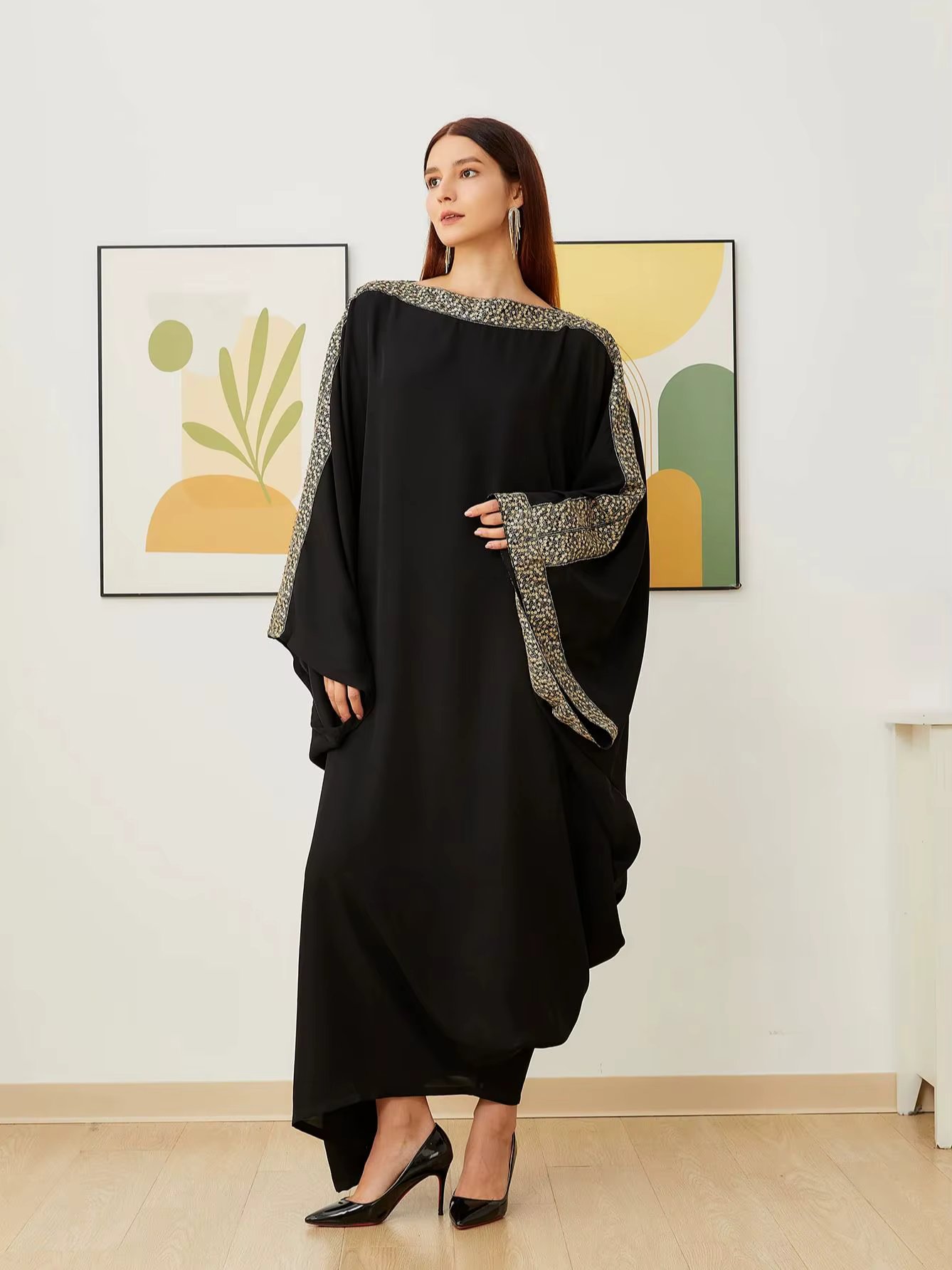 DEVCHATA  New Ultra Black Nida Abaya Muslim Party Dress for Women Islam Kaftan Dubai Arabic Long Loose Robe Islamic Clothing