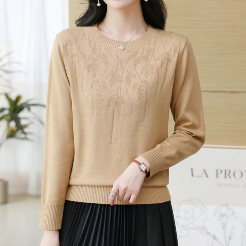 Round long sleeve knit top autumn women middle-age mom clothes loose sweater KN1695