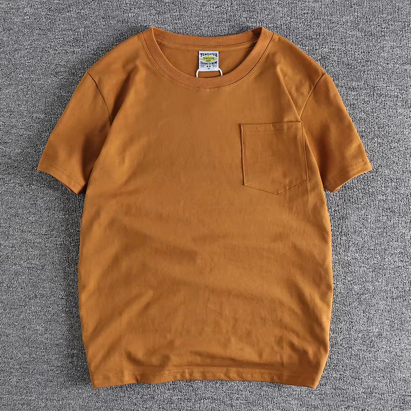 Simple Design Cotton Pocket Washed T-Shirt for Men: Basic Style with Pure Color and Short Sleeves