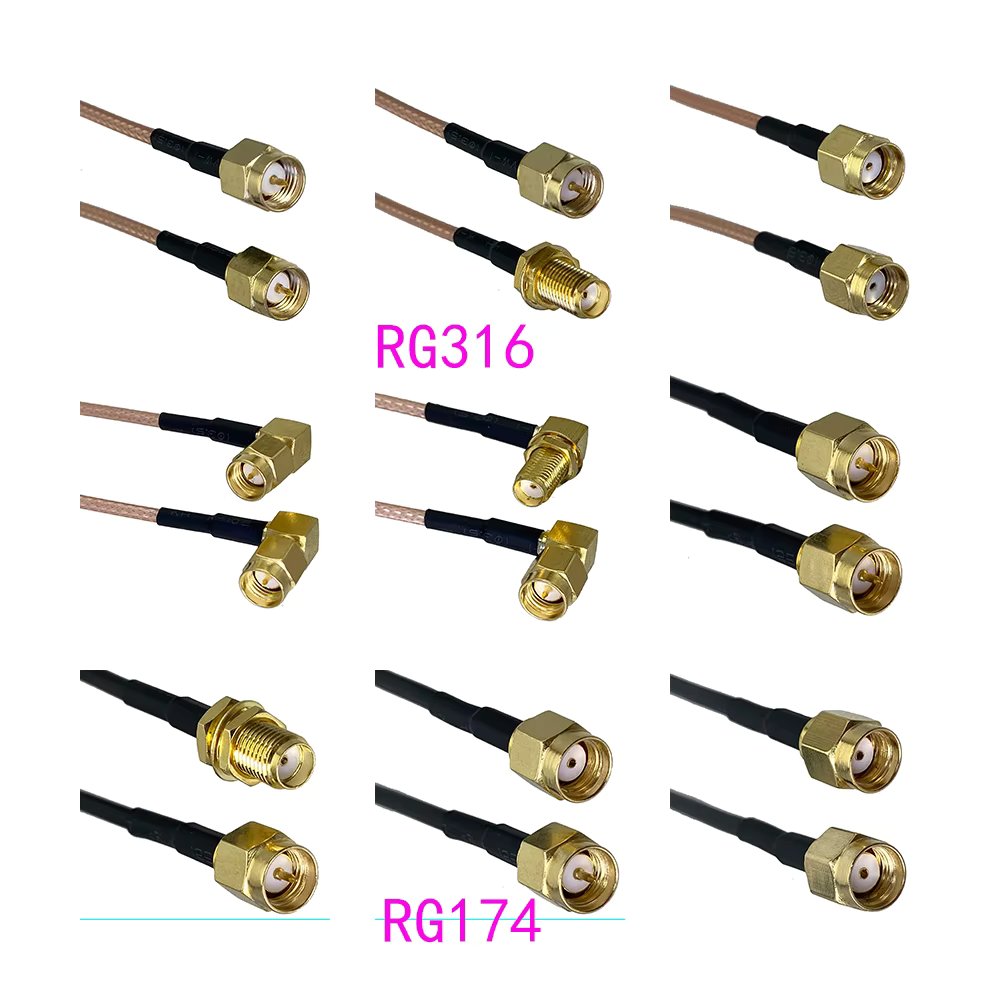 RG316 RG174 Cable SMA male plug to SMA male Plug & Female jack Nut Bulkhead straight & Right angle RF Jumper pigtail 4inch~5M