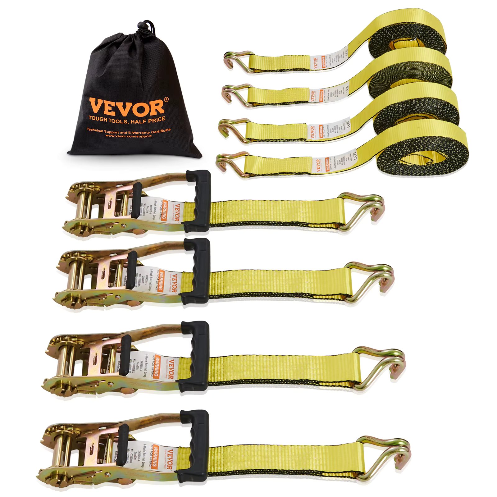 VEVOR 4pcs Ratchet Tie Down Straps 10000 lbs Double J Hook with Padded Handles for Moving Securing Cargo Appliances