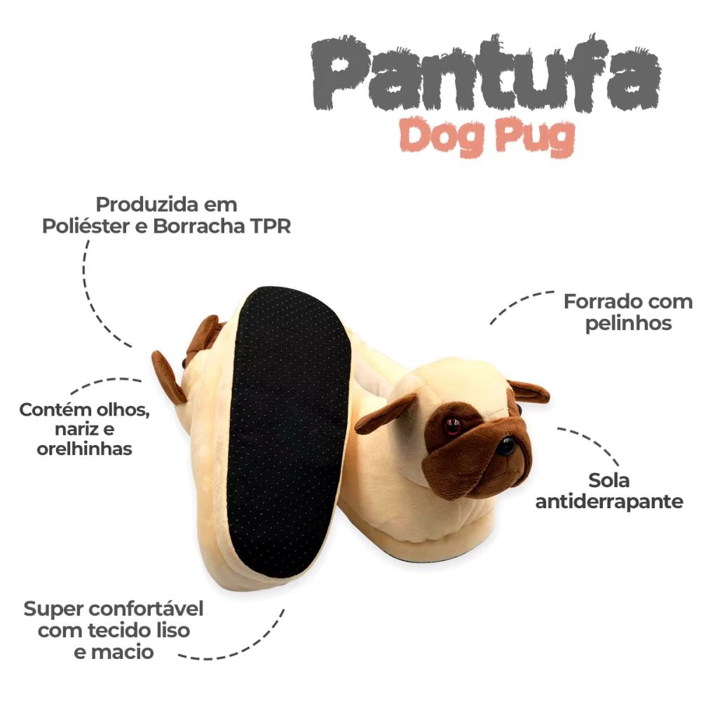 Pug Dog Slippers 3D Single Size