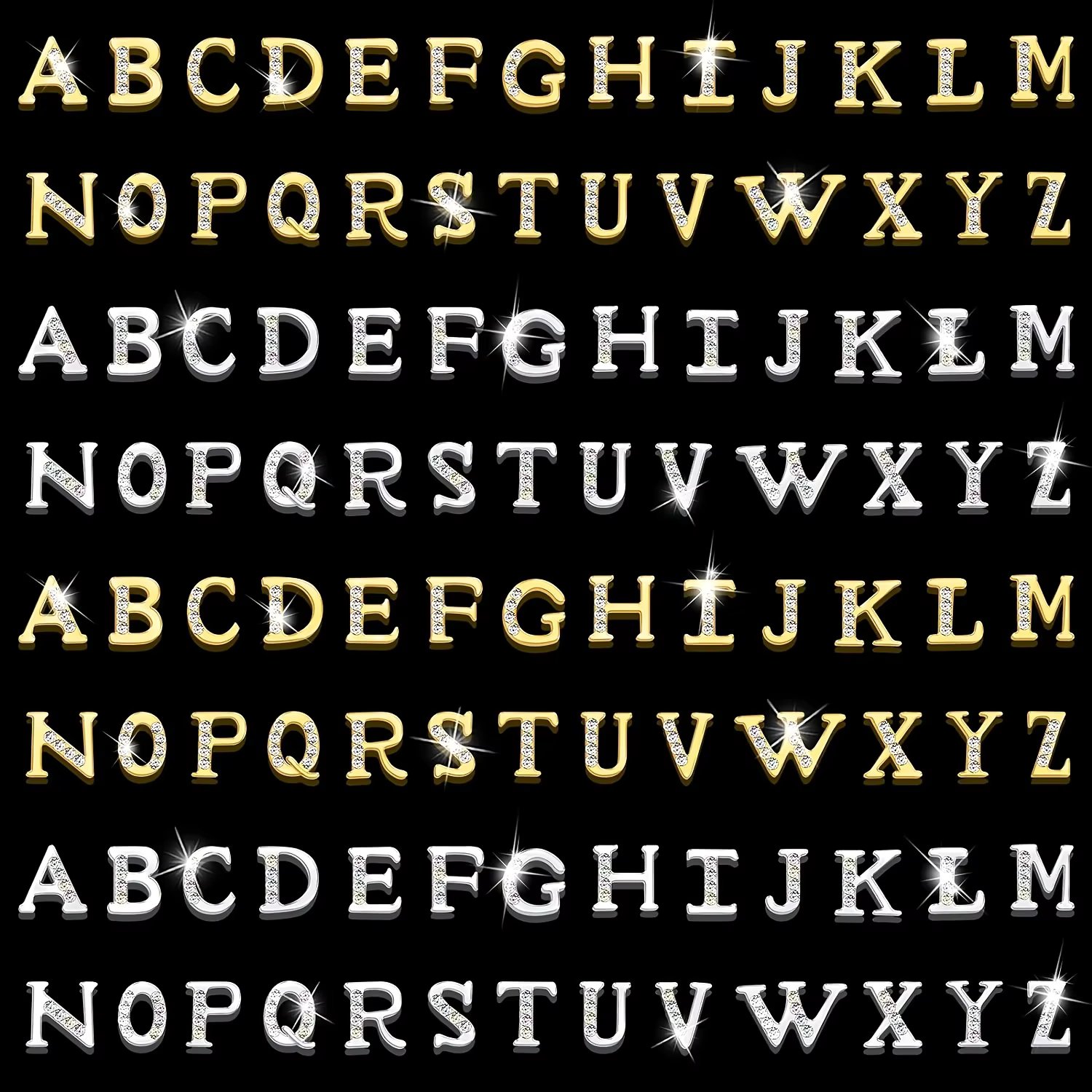 104 pieces English letter nails, Gold and silver 3D capital Letter English letter nails Charm DIY Nail nails Jewelry making